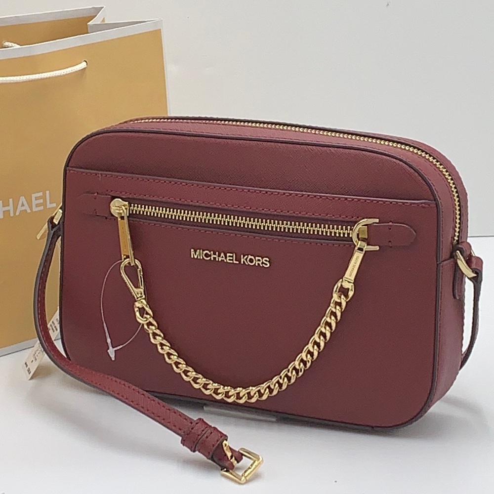 MICHAEL KORS 
Jet Set Large Saffiano Leather Crossbody Bag
Merlot-Dark Cherry - Picture 15 of 16